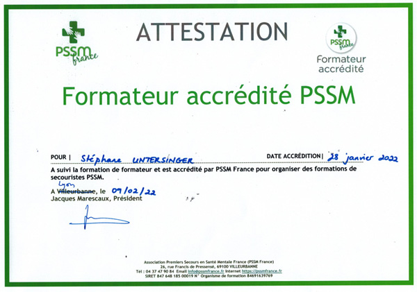 Attestation de Formateur accrédité PSSM